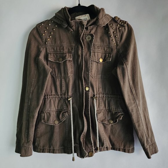 Zezana Outfitters Jackets & Blazers - Zezana Outfitters Studded Military Jacket Women Small Green Long Sleeve Full Zip